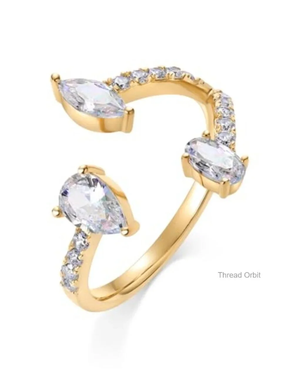 14K Gold Plated Cubic Zirconia Bypass Open Band Stackable Ring